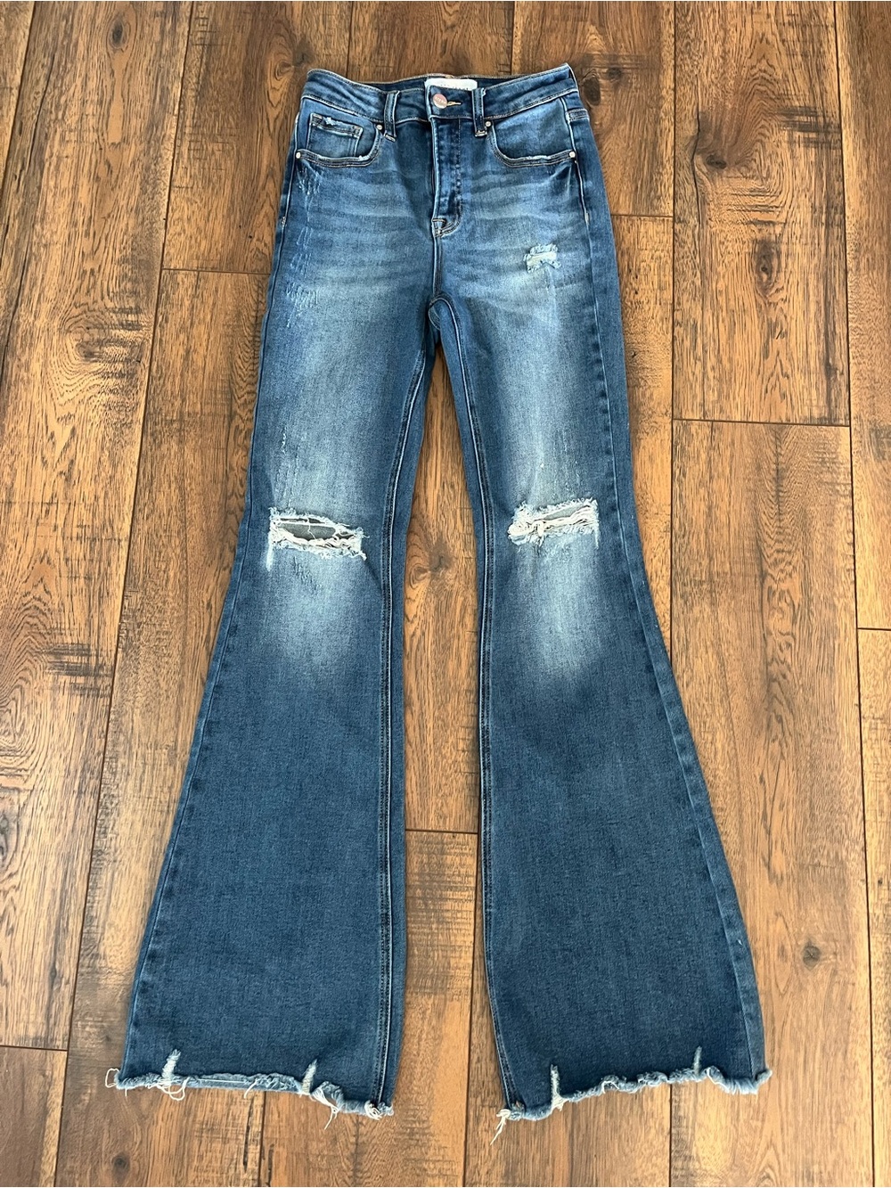 Women's Blue Distressed Bootcut Jeans